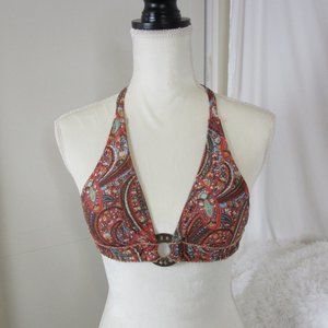 Bikini Top Paisley Brown Orange Teal Halter Size Small